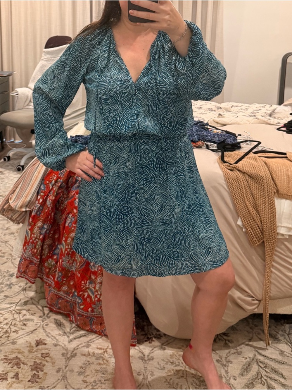 nine britton Teal long sleeve  V-Neck Mini Dress